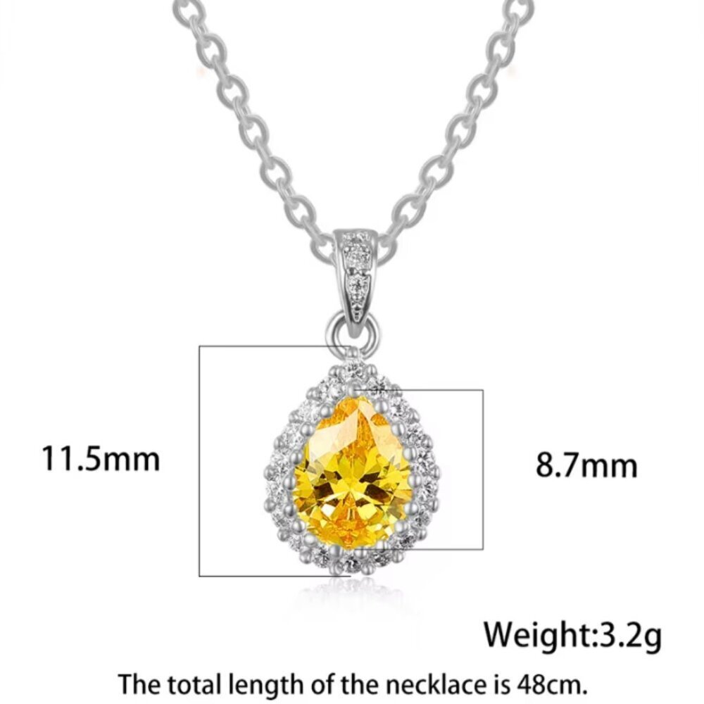 NEW 14k White Gold Yellow Citrine Diamond Necklace Tear Drop Pear Cut Pen… - Picture 4 of 5
